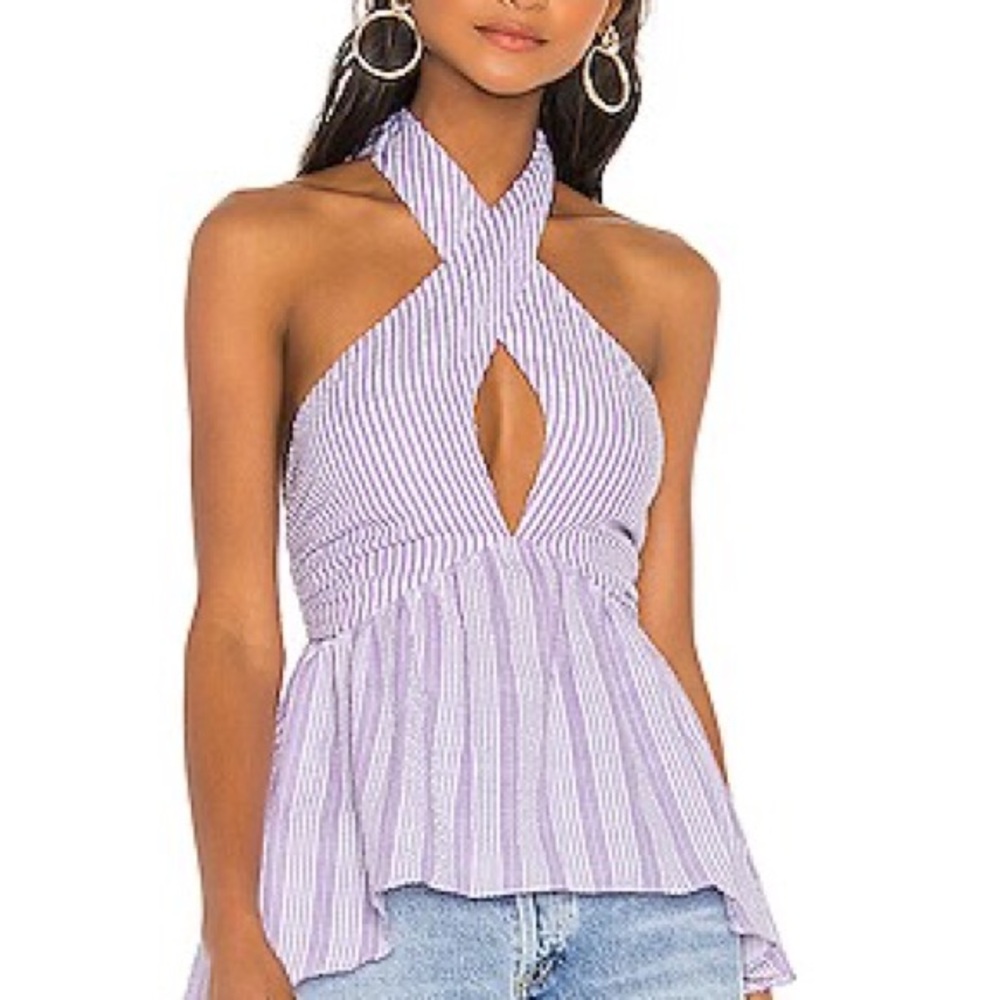Revolve Tularosa Lavender Stripe Halter Peplum Camisole